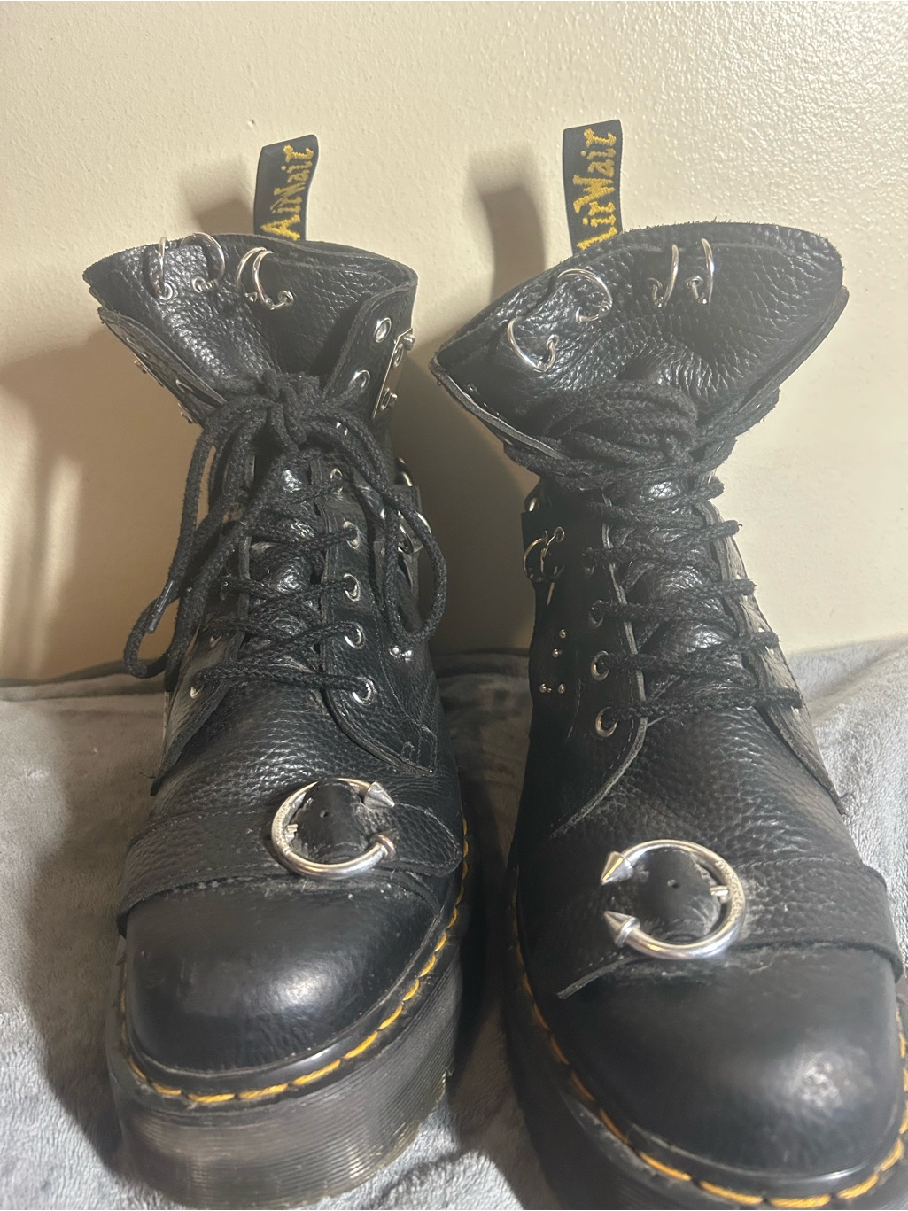 Dr. Martens Black Leather Lace-Up Platform Boots With Silver Rings